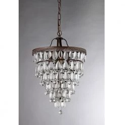 Martinee Crystal Inverted Pyramid 4-Light Antique Bronze Chandelier with Shade by Warehouse of Tiffany