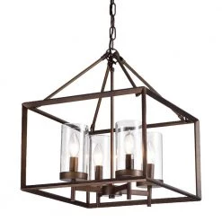 Esich 4-Light Antique Bronze Pendant with Clear Glass Shade by Warehouse of Tiffany