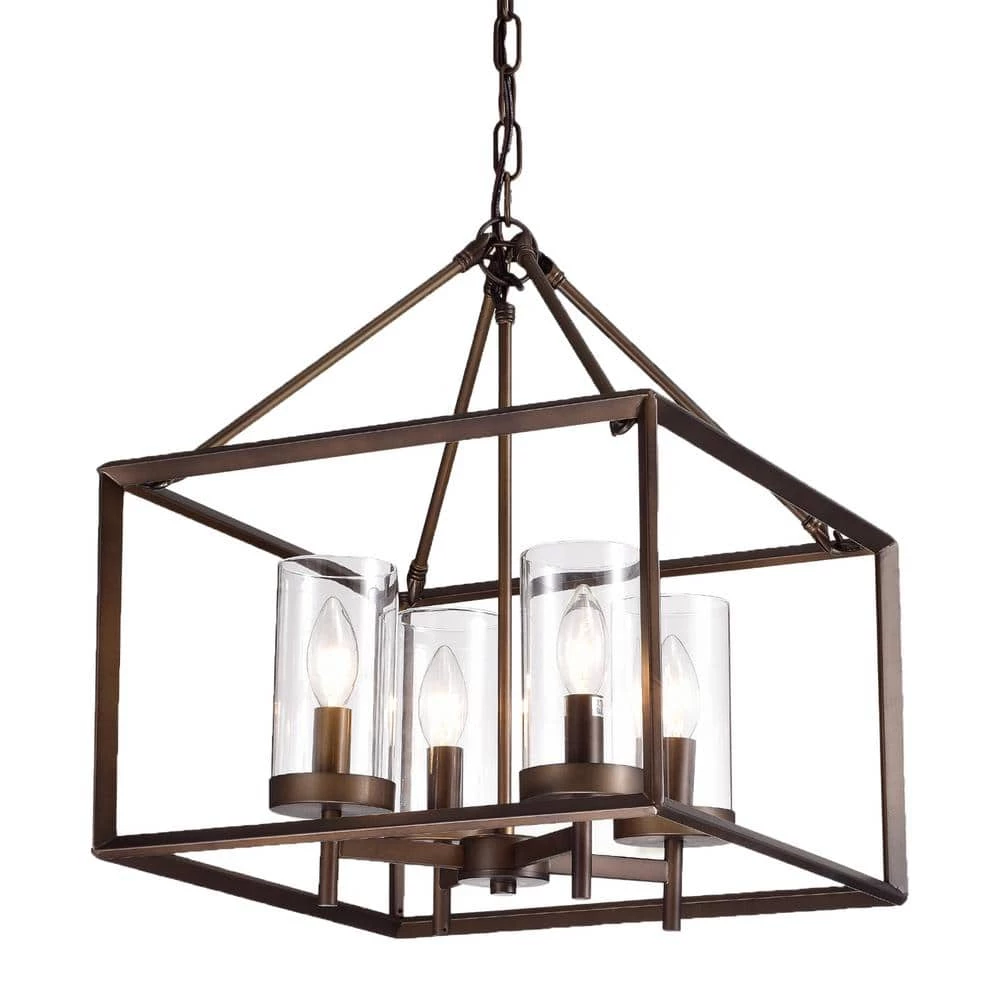 Esich 4-Light Antique Bronze Pendant with Clear Glass Shade by Warehouse of Tiffany 3 Esich 4-Light Antique Bronze Pendant with Clear Glass Shade by Warehouse of Tiffany