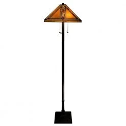63 in. Antique Bronze Mission Stained Glass Floor Lamp with Pull Chain Switch by Warehouse of Tiffany