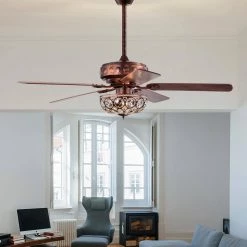 Jasiah 52 in. 3-Light Indoor Antique Copper Finish Ceiling Fan with Light Kit by Warehouse of Tiffany -Warehouse of Tiffany Shop antique copper warehouse of tiffany ceiling fans with lights ay09y09ac 31 1000