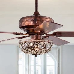 Jasiah 52 in. 3-Light Indoor Antique Copper Finish Ceiling Fan with Light Kit by Warehouse of Tiffany