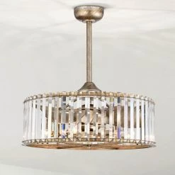 Pereder 25.6 in. Indoor Silver Finish Ceiling Fan with Light Kit and Remote Included by Warehouse of Tiffany