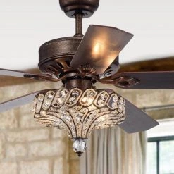 Pilette 52 in. Antique Speckled Bronze Crystal Shade Ceiling Fan with Light Kit and Remote Control by Warehouse of Tiffany -Warehouse of Tiffany Shop antique speckled bronze finish warehouse of tiffany ceiling fans with lights cfl8352remorb 4f 1000