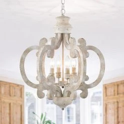 Photina 20 in. 4-Light Indoor Antique White Finish Semi-Flush Mount Chandelier with Light Kit by Warehouse of Tiffany