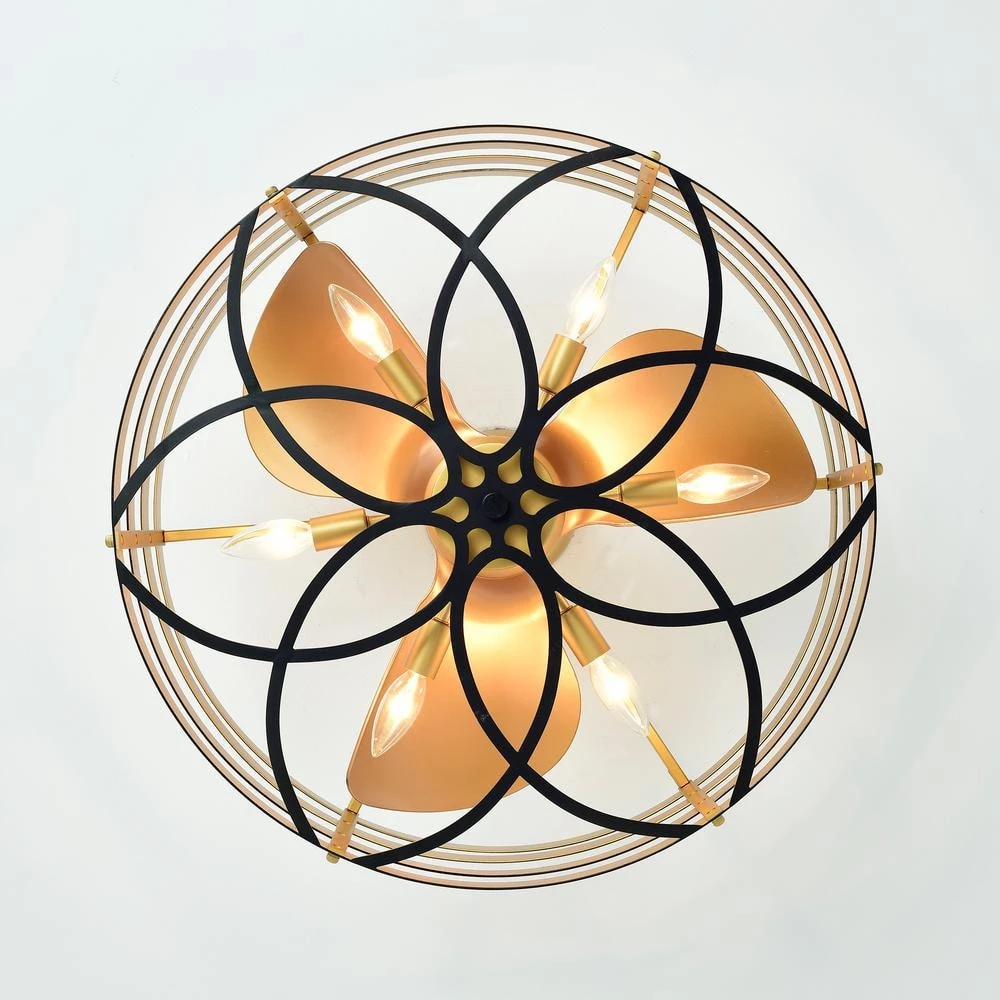 Ofra 24.6 in. Indoor Black and Gold Ceiling Fan with Light Kit and Remote Included by Warehouse of Tiffany 6 Ofra 24.6 in. Indoor Black and Gold Ceiling Fan with Light Kit and Remote Included by Warehouse of Tiffany - Image 4