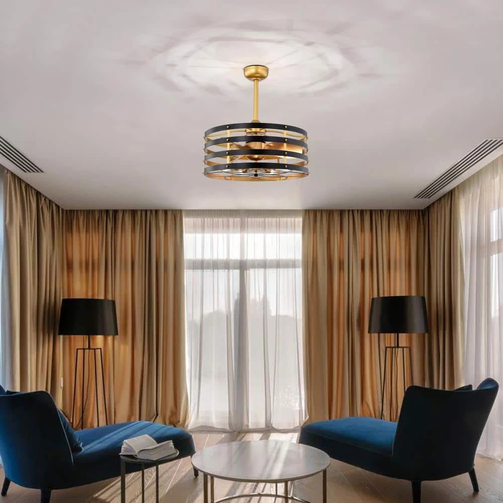 Ofra 24.6 in. Indoor Black and Gold Ceiling Fan with Light Kit and Remote Included by Warehouse of Tiffany 13 Ofra 24.6 in. Indoor Black and Gold Ceiling Fan with Light Kit and Remote Included by Warehouse of Tiffany - Image 11