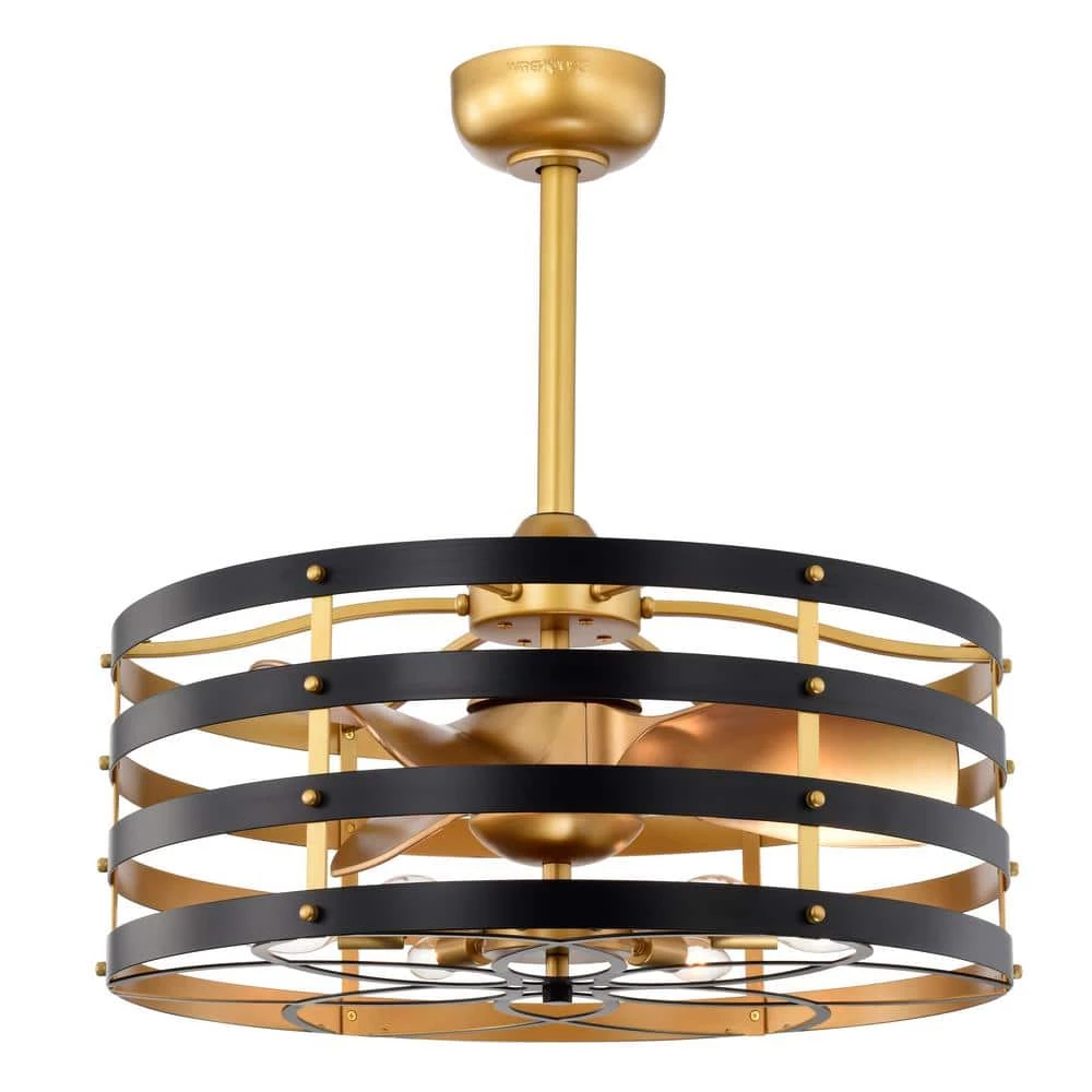 Ofra 24.6 in. Indoor Black and Gold Ceiling Fan with Light Kit and Remote Included by Warehouse of Tiffany 3 Ofra 24.6 in. Indoor Black and Gold Ceiling Fan with Light Kit and Remote Included by Warehouse of Tiffany