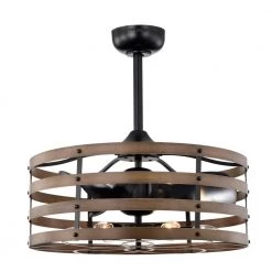 Alaina 24.6 in. Indoor Black and Brown Finish Ceiling Fan with Light Kit and Remote Included by Warehouse of Tiffany
