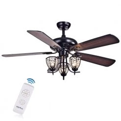 Mirabelle 52 in. Black Indoor Remote Controlled Ceiling Fan with Light Kit by Warehouse of Tiffany
