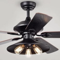 Upille 52 in. 3-Light Indoor Black Finish Ceiling Fan with Light Kit by Warehouse of Tiffany