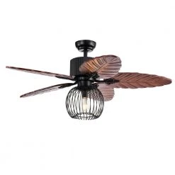 Aguano 48 in. Indoor Black Finish Remote Controlled Ceiling Fan with Light Kit by Warehouse of Tiffany