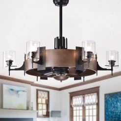 Lodgin 35.43 in. Black Indoor Remote Controlled Fandelier with Light Kit by Warehouse of Tiffany