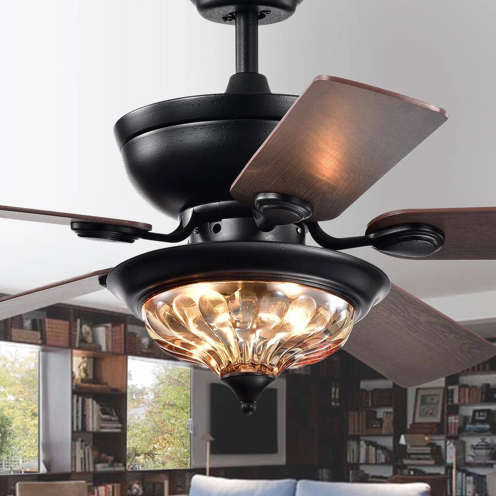 Micago 52 in. Black Indoor Remote Controlled Ceiling Fan with Light Kit by Warehouse of Tiffany 5 Micago 52 in. Black Indoor Remote Controlled Ceiling Fan with Light Kit by Warehouse of Tiffany - Image 3
