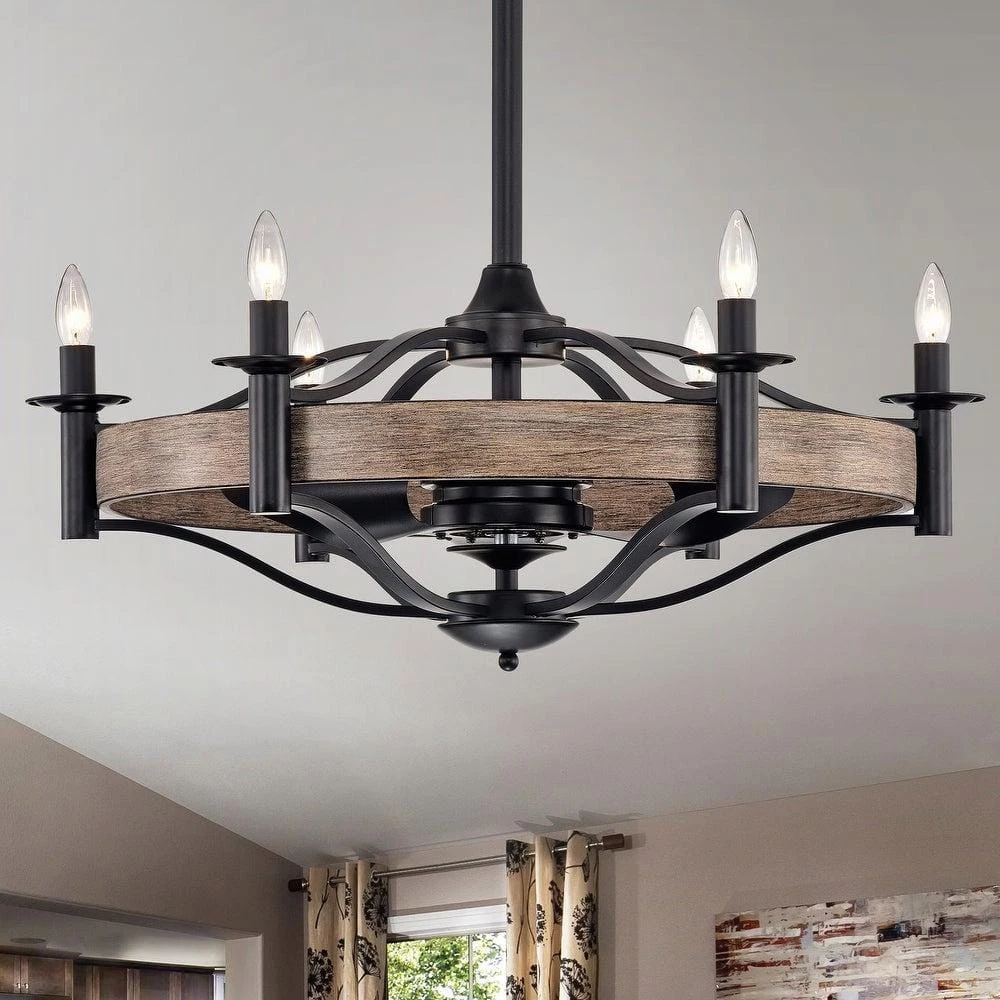 Maysen 32 in. 6-Light Indoor Black Remote Controlled Fandelier Ceiling Fan with Light Kit by Warehouse of Tiffany 4 Maysen 32 in. 6-Light Indoor Black Remote Controlled Fandelier Ceiling Fan with Light Kit by Warehouse of Tiffany - Image 2