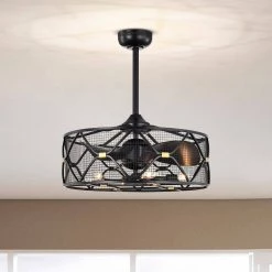 Nelle 24.3 in. Indoor Black Finish Ceiling Fan with Light Kit and Remote Included by Warehouse of Tiffany -Warehouse of Tiffany Shop black warehouse of tiffany ceiling fans with lights dw01w06bg 77 1000