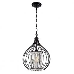 Johanne 14 in. 1-Light Indoor Black Pendant Lamp with Light Kit by Warehouse of Tiffany