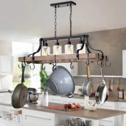 Blakes 4-Light Black Metal Faux-Wood Kitchen Island Chandelier by Warehouse of Tiffany -Warehouse of Tiffany Shop black warehouse of tiffany chandeliers hm1384 4f 1000