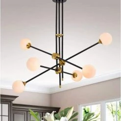 Emillo 41 in. 6-Light Indoor Black Chandelier with Light Kit by Warehouse of Tiffany -Warehouse of Tiffany Shop black warehouse of tiffany chandeliers hm161 6 31 1000