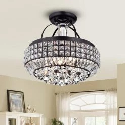 Pamarin 15 in. 4-Light Indoor Black Semi-Flush Mount Chandelier with Light Kit by Warehouse of Tiffany -Warehouse of Tiffany Shop black warehouse of tiffany chandeliers rl8180bl 31 1000