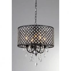 Monet 17 in. Black Indoor Drum Shade Crystal Chandelier with Shade by Warehouse of Tiffany