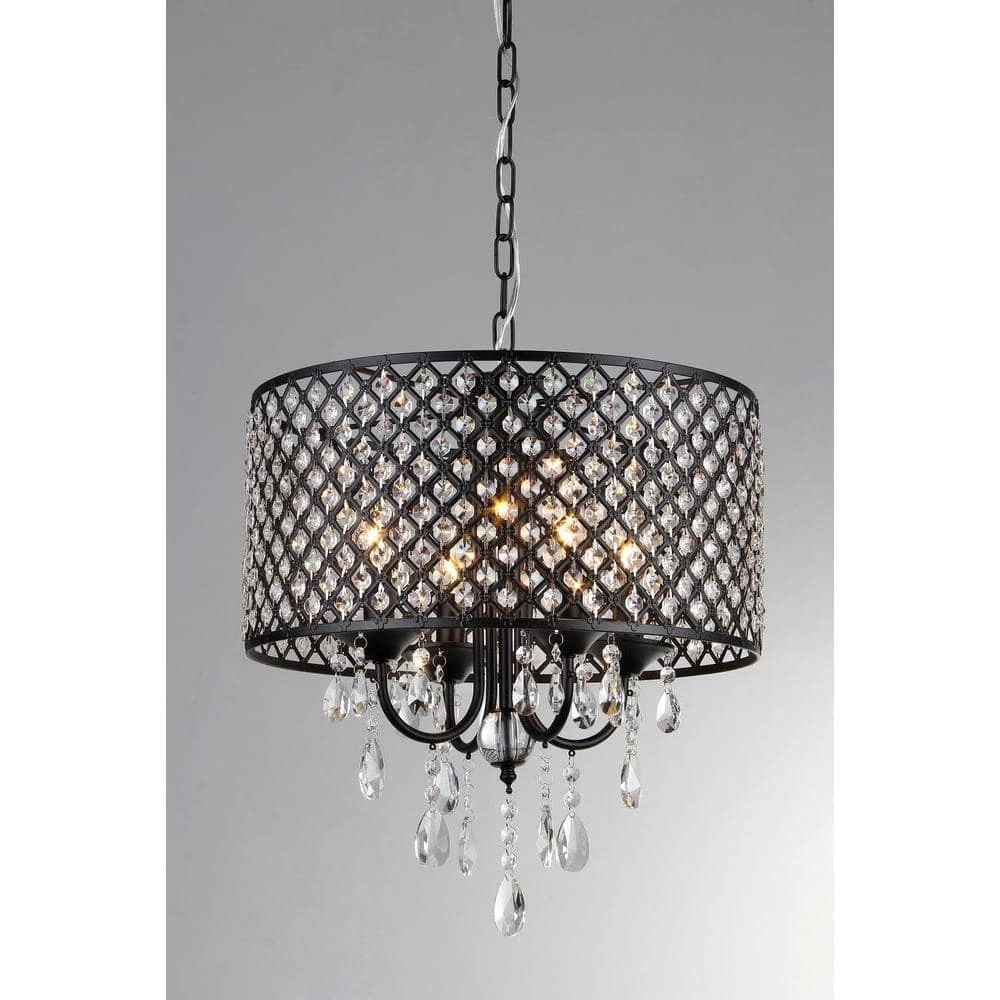 Monet 17 in. Black Indoor Drum Shade Crystal Chandelier with Shade by Warehouse of Tiffany 3 Monet 17 in. Black Indoor Drum Shade Crystal Chandelier with Shade by Warehouse of Tiffany