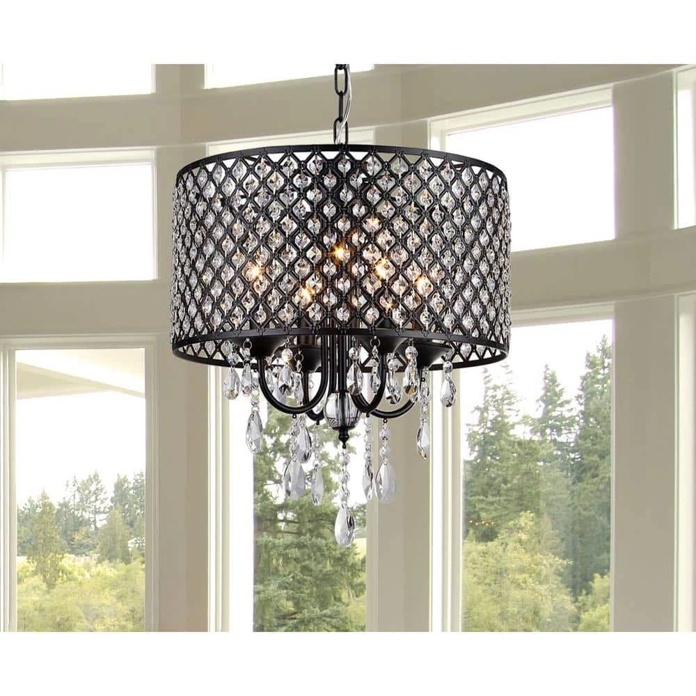 Monet 17 in. Black Indoor Drum Shade Crystal Chandelier with Shade by Warehouse of Tiffany 4 Monet 17 in. Black Indoor Drum Shade Crystal Chandelier with Shade by Warehouse of Tiffany - Image 2