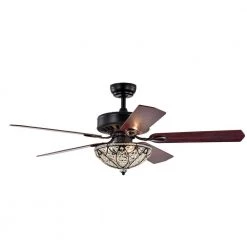 Lanette 52 in. Indoor Black Finsh Remote Controlled Ceiling Fan with Light Kit by Warehouse of Tiffany