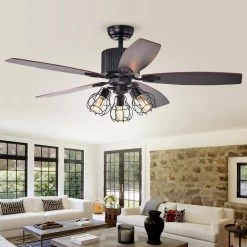 Cornelius 52 in. Indoor Black Finsh Remote Controlled Ceiling Fan with Light Kit by Warehouse of Tiffany -Warehouse of Tiffany Shop black warehouse of tiffany flush mount lights cfl 8395remo bl 31 1000