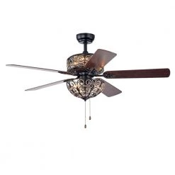 Tisaphon 52 in. Indoor Black Finsh Hand Pull Chain Ceiling Fan with Light Kit by Warehouse of Tiffany