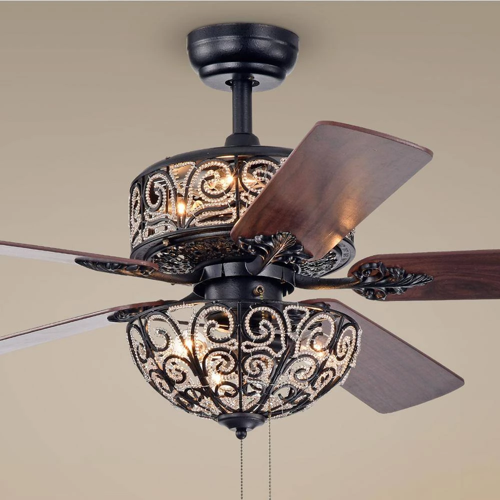 Tisaphon 52 in. Indoor Black Finsh Hand Pull Chain Ceiling Fan with Light Kit by Warehouse of Tiffany 4 Tisaphon 52 in. Indoor Black Finsh Hand Pull Chain Ceiling Fan with Light Kit by Warehouse of Tiffany - Image 2