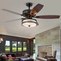 Ti 52 in. Indoor Black Finsh Remote Controlled Ceiling Fan with Light Kit by Warehouse of Tiffany -Warehouse of Tiffany Shop black warehouse of tiffany flush mount lights cfl 8455remo mb 31 1000