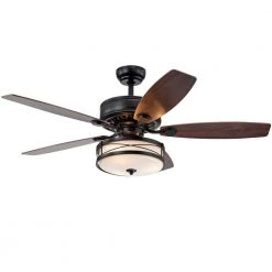 Ti 52 in. Indoor Black Finsh Remote Controlled Ceiling Fan with Light Kit by Warehouse of Tiffany