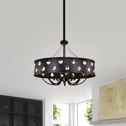 Avan 31 in. Indoor Black Finsh Remote Controlled Fandelier with Light Kit by Warehouse of Tiffany -Warehouse of Tiffany Shop black warehouse of tiffany flush mount lights cfl 8471mb 31 1000