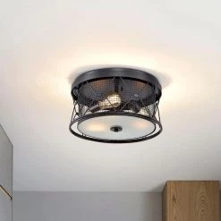 Sheela 8 in. 3-Light Indoor Matte Black Finish Flush Mount Lamp with Light Kit by Warehouse of Tiffany 8 Sheela 8 in. 3-Light Indoor Matte Black Finish Flush Mount Lamp with Light Kit by Warehouse of Tiffany -Warehouse of Tiffany Shop black warehouse of tiffany flush mount lights cm202 3mb 4f 1000