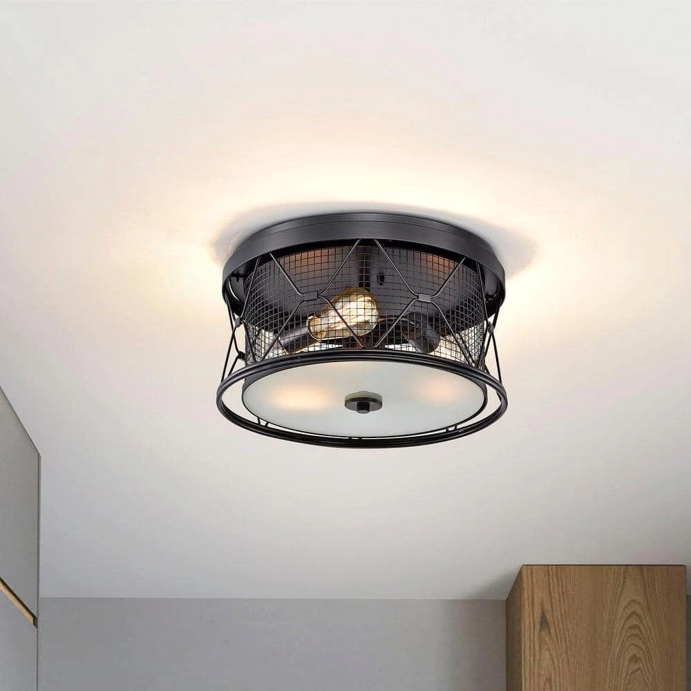 Sheela 8 in. 3-Light Indoor Matte Black Finish Flush Mount Lamp with Light Kit by Warehouse of Tiffany 5 Sheela 8 in. 3-Light Indoor Matte Black Finish Flush Mount Lamp with Light Kit by Warehouse of Tiffany - Image 3