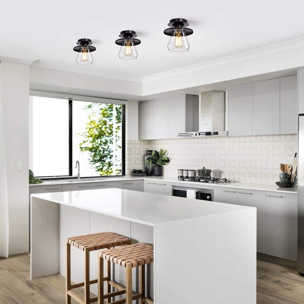 Tunney 7.9 in. 1-Light Black Indoor Semi-Flush Mount Light with Light Kit by Warehouse of Tiffany 7 Tunney 7.9 in. 1-Light Black Indoor Semi-Flush Mount Light with Light Kit by Warehouse of Tiffany - Image 5