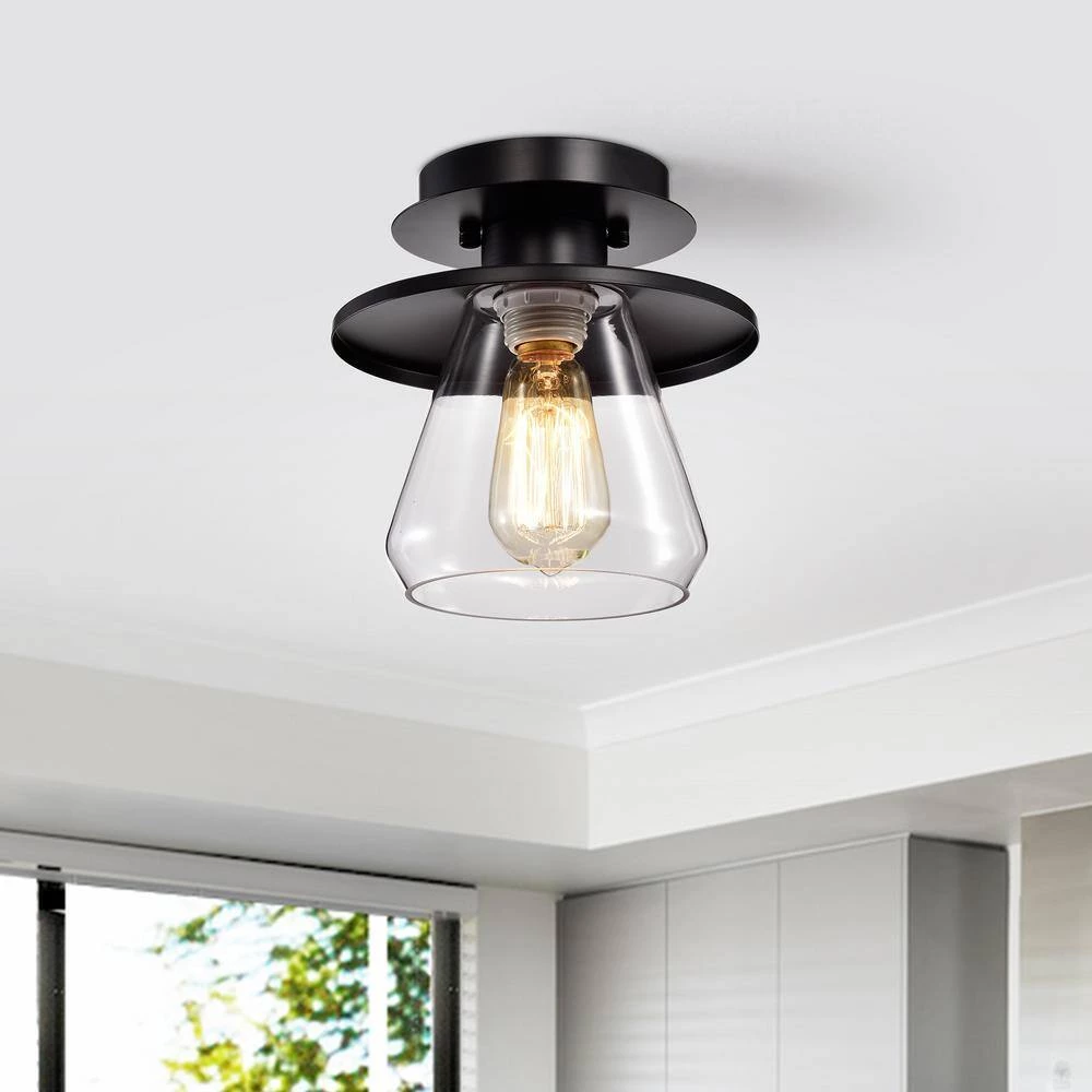 Tunney 7.9 in. 1-Light Black Indoor Semi-Flush Mount Light with Light Kit by Warehouse of Tiffany 5 Tunney 7.9 in. 1-Light Black Indoor Semi-Flush Mount Light with Light Kit by Warehouse of Tiffany - Image 3