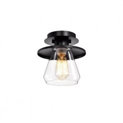 Tunney 7.9 in. 1-Light Black Indoor Semi-Flush Mount Light with Light Kit by Warehouse of Tiffany