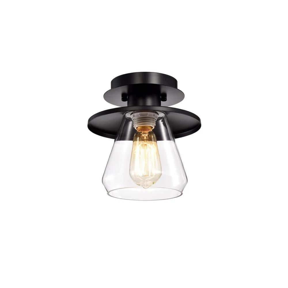 Tunney 7.9 in. 1-Light Black Indoor Semi-Flush Mount Light with Light Kit by Warehouse of Tiffany 3 Tunney 7.9 in. 1-Light Black Indoor Semi-Flush Mount Light with Light Kit by Warehouse of Tiffany