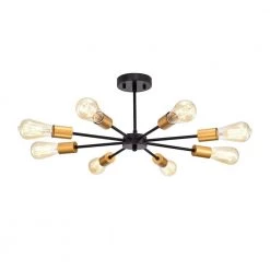 Bianna 27 in. 8-Light Indoor Black Semi-Flush Mount Ceiling Light with Light Kit by Warehouse of Tiffany