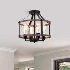 Teeger 13 in. 4-Light Black Indoor Semi-Flush Mount with Light Kit by Warehouse of Tiffany -Warehouse of Tiffany Shop black warehouse of tiffany flush mount lights mx03 4 1f 1000