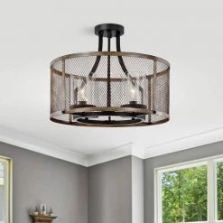 Adrian 15 in. 4-Light Black Indoor Semi-Flush Mount with Light Kit by Warehouse of Tiffany -Warehouse of Tiffany Shop black warehouse of tiffany flush mount lights mx11 4 1f 1000