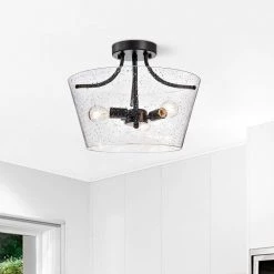 Ambrose 11 in. 3-Light Black Indoor Semi-Flush Mount with Light Kit by Warehouse of Tiffany -Warehouse of Tiffany Shop black warehouse of tiffany flush mount lights mx25 3 1f 1000