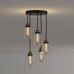 Edison Euna Collection 5-Light Black Clear Glass Indoor Pendant by Warehouse of Tiffany -Warehouse of Tiffany Shop black warehouse of tiffany pendant lights ld40255 40 1000
