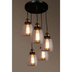 Edison Euna Collection 5-Light Black Clear Glass Indoor Pendant by Warehouse of Tiffany
