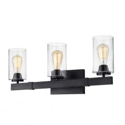 Melchie 10.83 in. 3-Light Indoor Black Finish Wall Sconce with Light Kit by Warehouse of Tiffany
