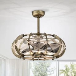 Xhosa 25 in. 5-Light Indoor Brass Finish Ceiling Fan with Light Kit by Warehouse of Tiffany