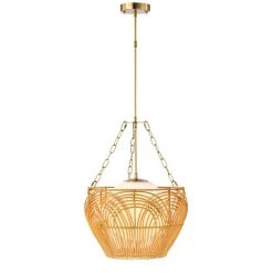 Caddie 15 Inch Opaque Glass Shade Rattan Woven Pendant 1-Light by Warehouse of Tiffany -Warehouse of Tiffany Shop brass warehouse of tiffany chandeliers md55 1a 4f 1000