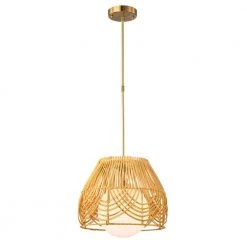 Lotta 13 in. 1-Light Indoor Brass and Woven Rattan Finish Pendant with Light Kit by Warehouse of Tiffany -Warehouse of Tiffany Shop brass warehouse of tiffany chandeliers md55 1b 4f 1000